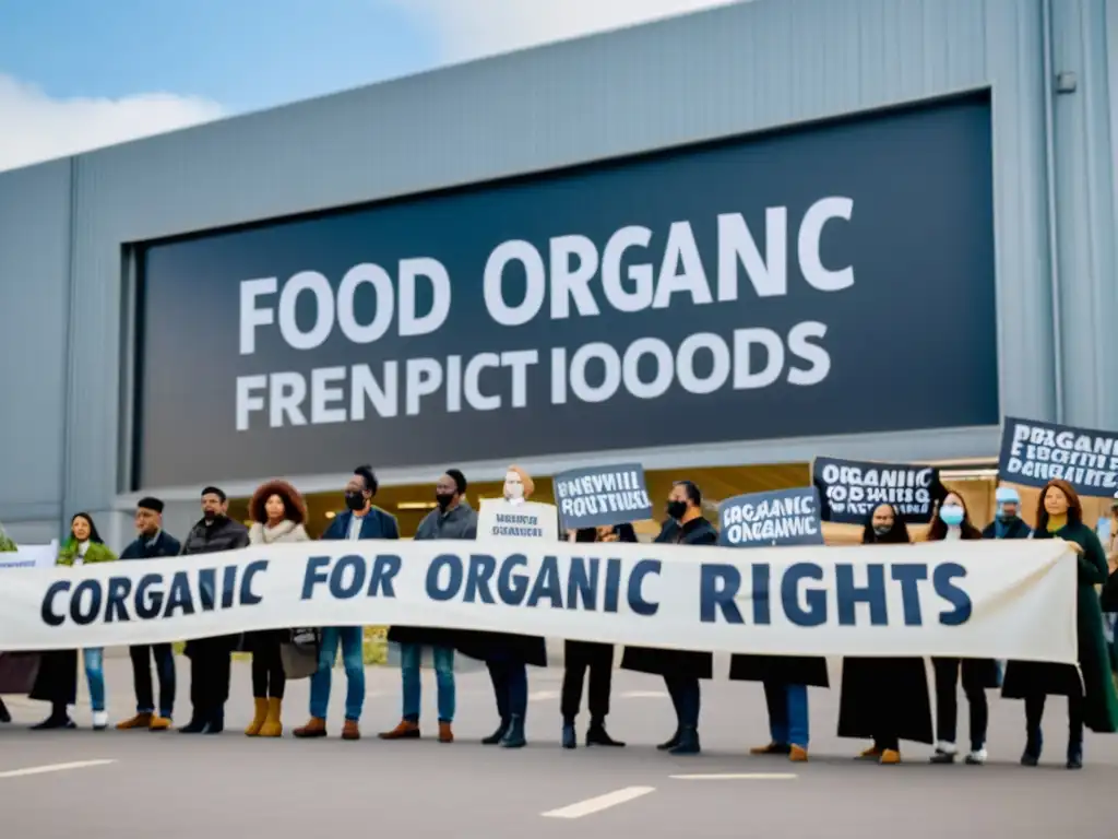 Activistas exigen transparencia en alimentos orgánicos frente a fábrica industrial