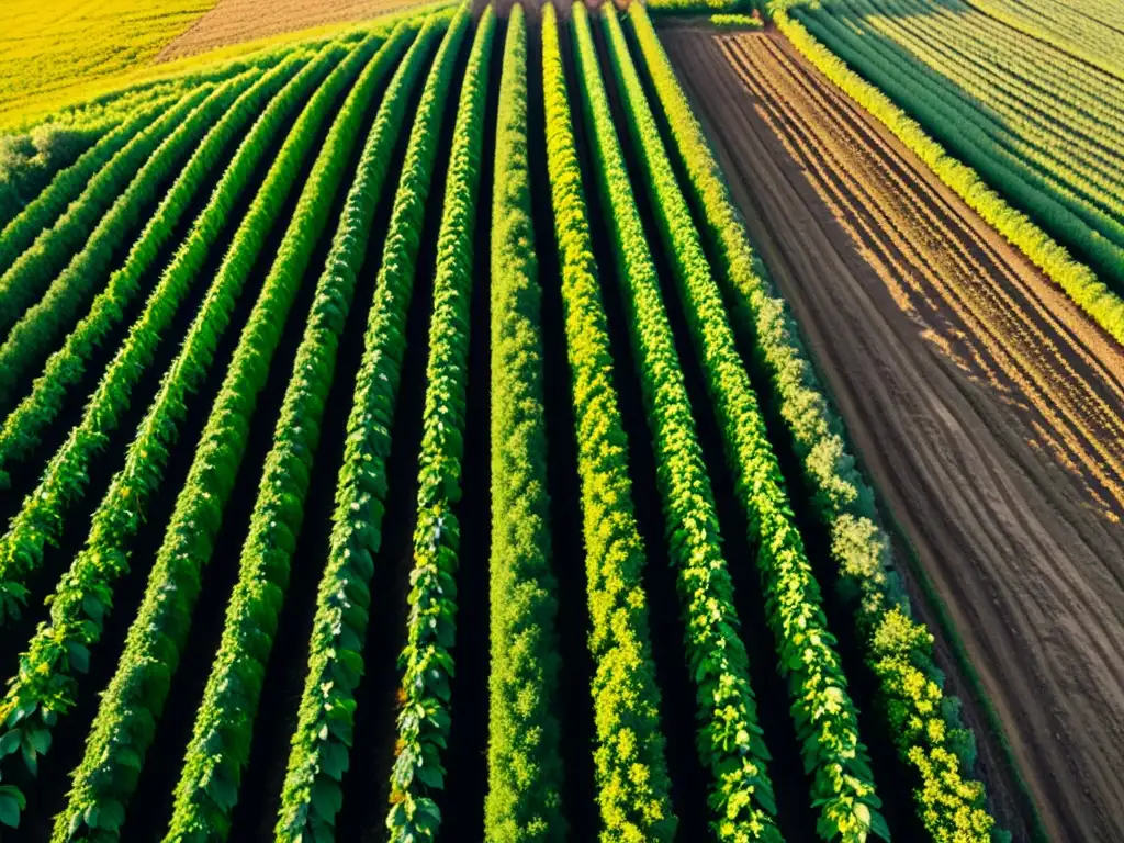 Un agricultor rocía suavemente té de compost en cultivos orgánicos, bajo el cálido sol