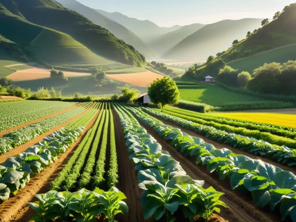 Granja orgánica: serenidad y dedicación en la agricultura sostenible Un agricultor cuidadoso trabaja en una granja orgánica, reflejando los desafíos legales para pequeños productores en un entorno sereno y natural