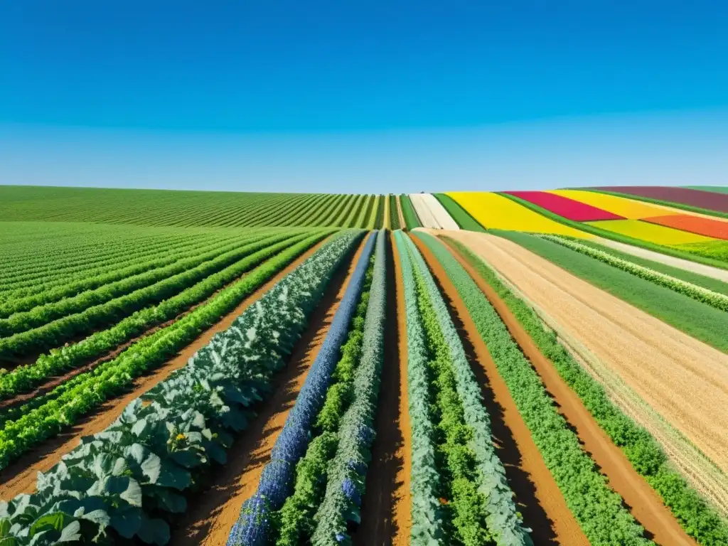 Un agricultor inspecciona cultivos orgánicos en una granja extensa, destacando el impacto de acuerdos comerciales en alimentos orgánicos