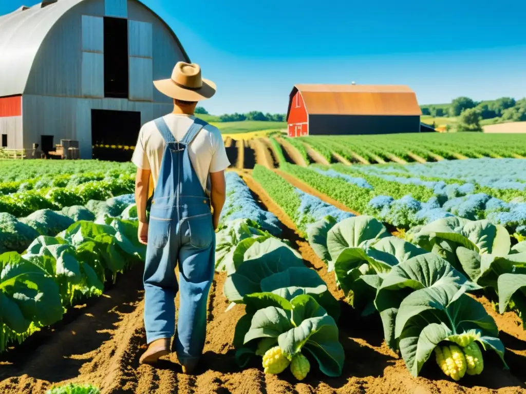 Un agricultor cuida con esmero sus cultivos en una granja orgánica, conectando con consumidor alimentos orgánicos