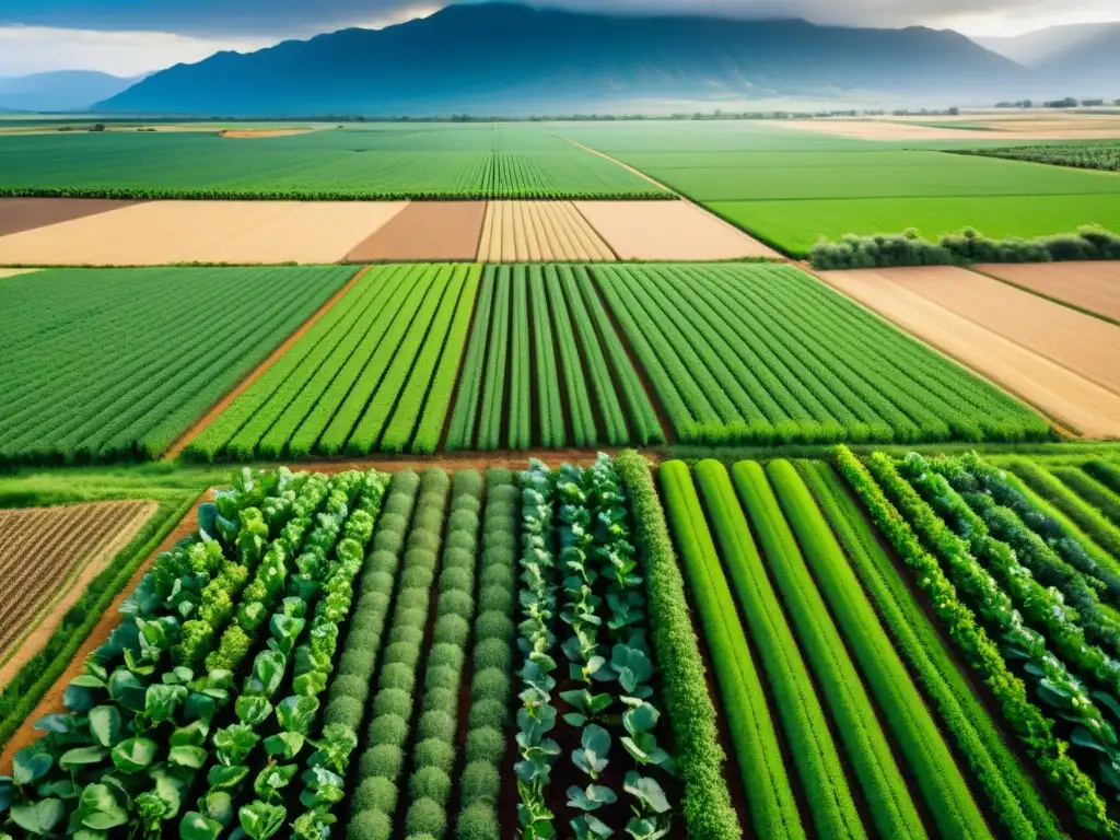 Agricultura orgánica en climas adversos: Granja próspera en paisaje extremo, resaltando la armonía y resistencia de los cultivos