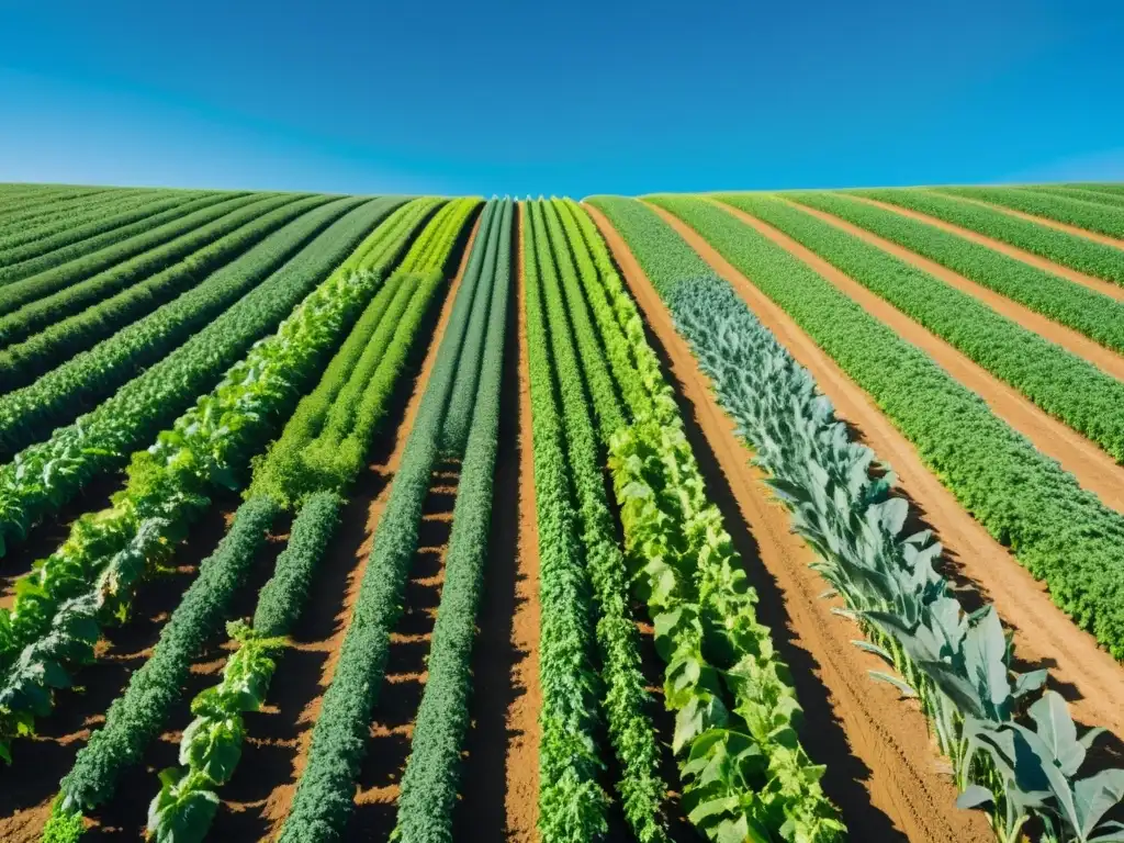 Alimentos orgánicos: la serenidad de un campo vibrante bajo el cielo azul, resalta la conexión entre la naturaleza y el bienestar mental