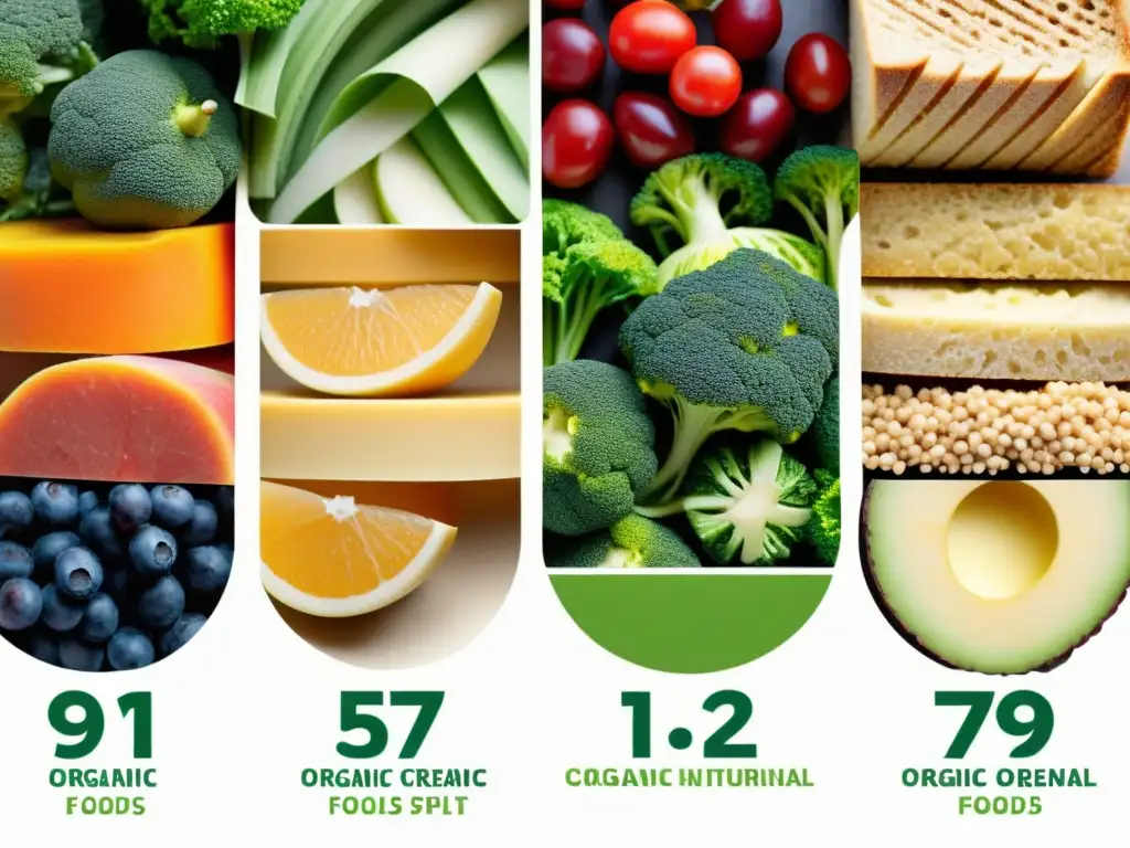 Análisis comparativo alimentos orgánicos vs procesados, muestra la frescura y naturalidad de unos y la artificialidad de otros en detalle