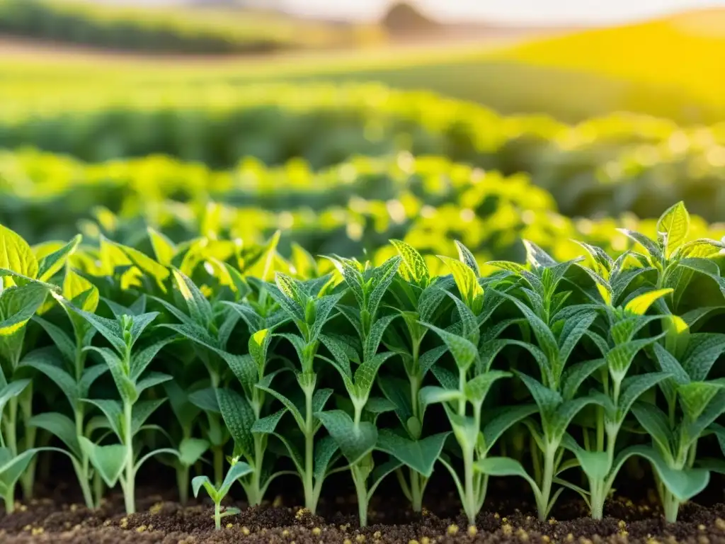 Beneficios del consumo de chía orgánica: Imagen detallada de plantas de chía vibrantes bañadas por el sol en un campo orgánico