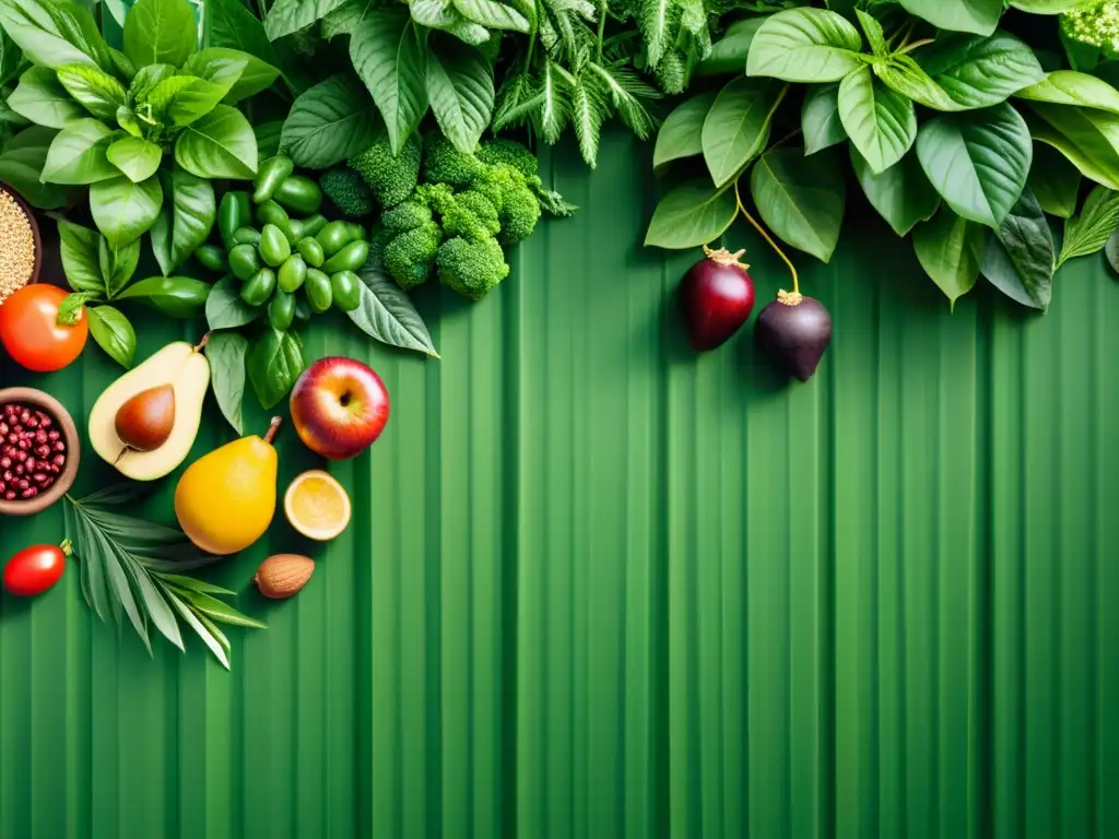 Un bosque exuberante rebosante de alimentos vegetales como frutas, verduras, frutos secos y granos