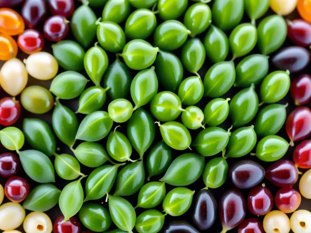 Patrón simétrico de brotes orgánicos vibrantes con gotas de agua, mostrando la belleza de la germinación