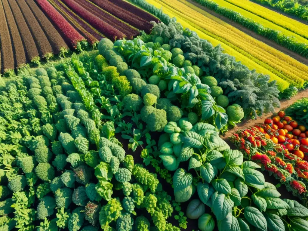 Un campo ancestral biodiverso con quinoa, amaranto y tomates orgánicos