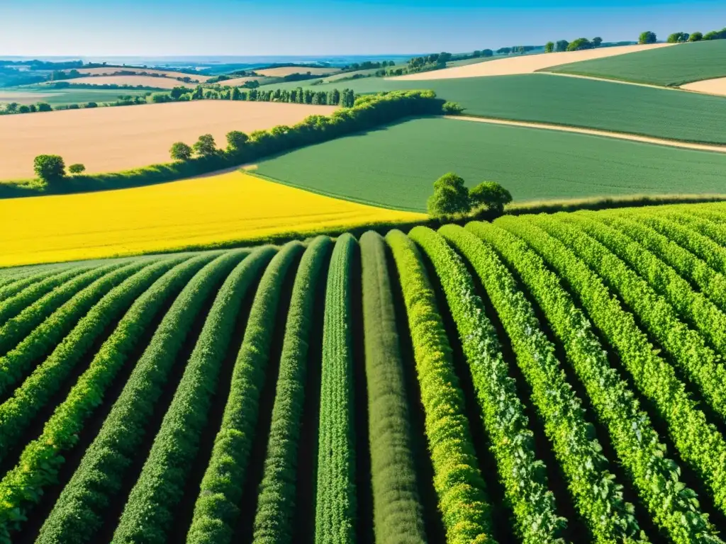 Campo de cultivo extenso bañado por el sol, exudando tranquilidad y abundancia