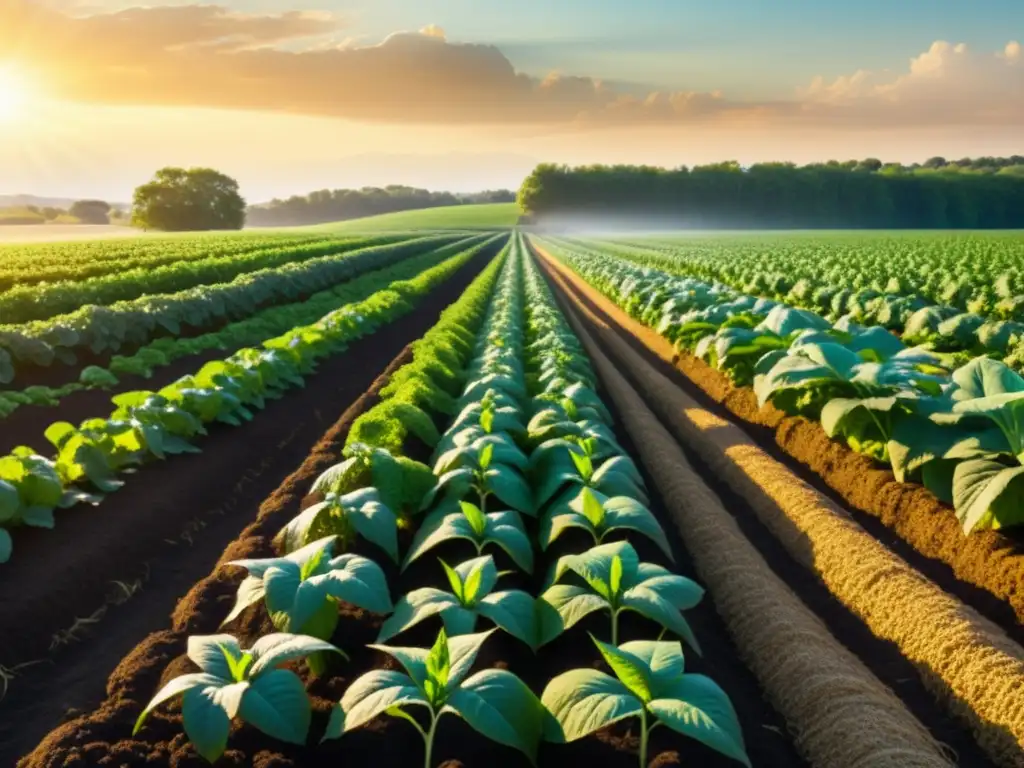 Campo de cultivo exuberante con compostaje orgánico