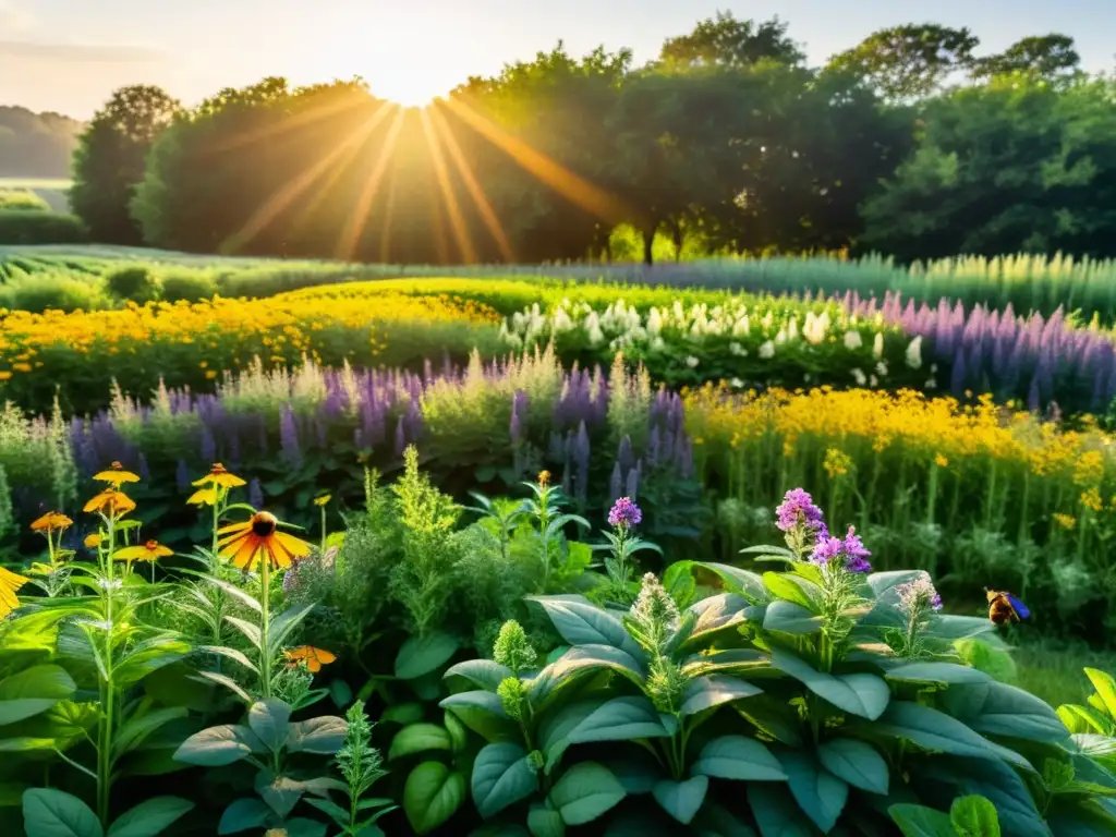 Campo de cultivo orgánico, lleno de plantas aromáticas