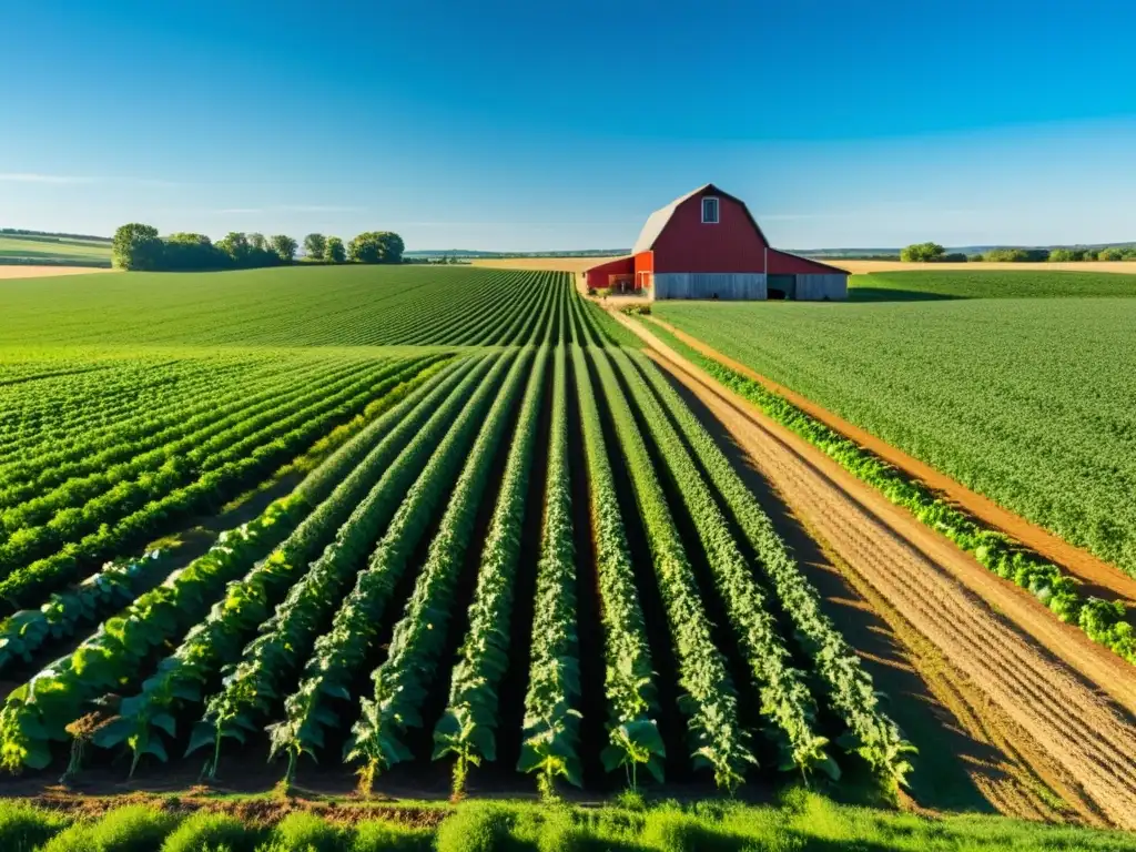 Un campo de cultivo orgánico rebosante de vida bajo el cielo azul