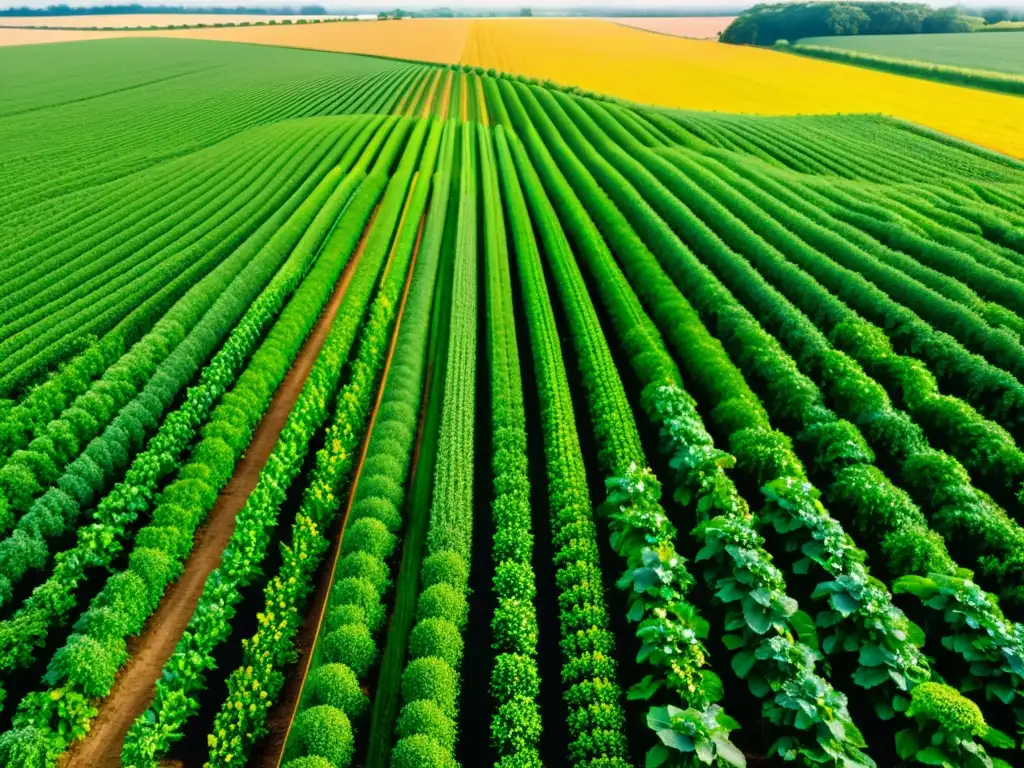 Campo de cultivo orgánico con sensores de detección temprana de enfermedades, simbolizando el futuro de la agricultura