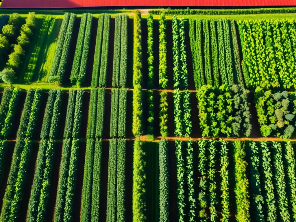 Campo de cultivo orgánico vibrante, ordenado y productivo