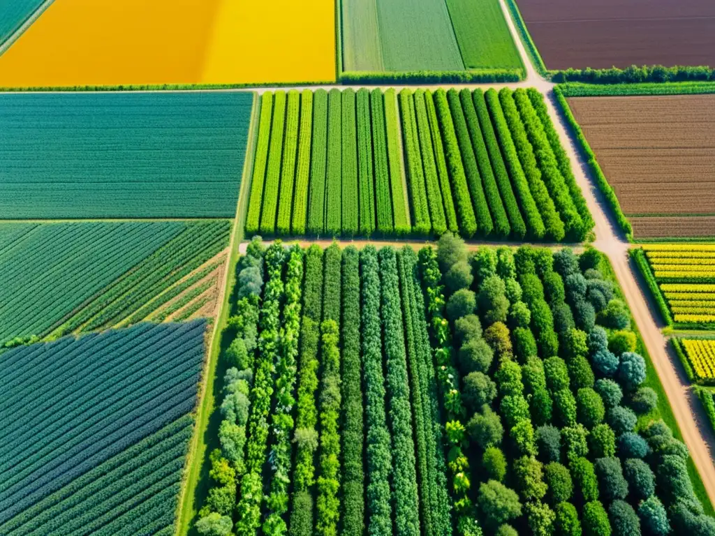 Campo de cultivo orgánico vibrante y detallado, con técnicas de agricultura sostenible en suelo fértil