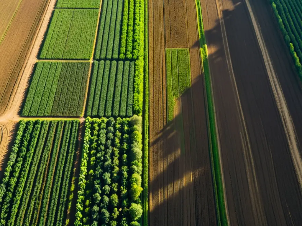 Campo de cultivo verde con preservación de la estructura del suelo en técnicas de labranza mínima