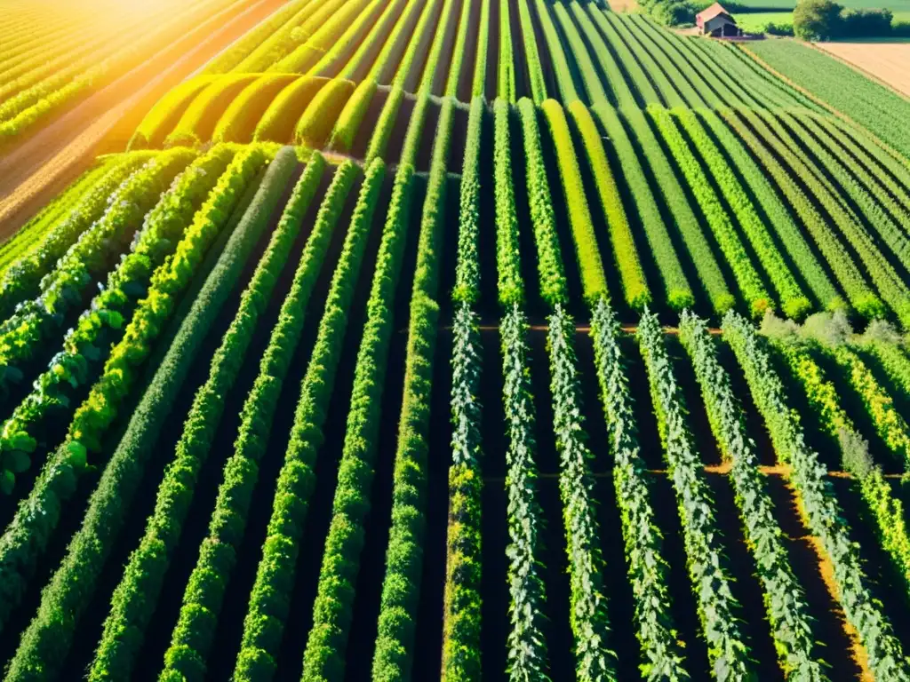 Un campo de cultivo vibrante y exuberante bajo un cielo azul claro