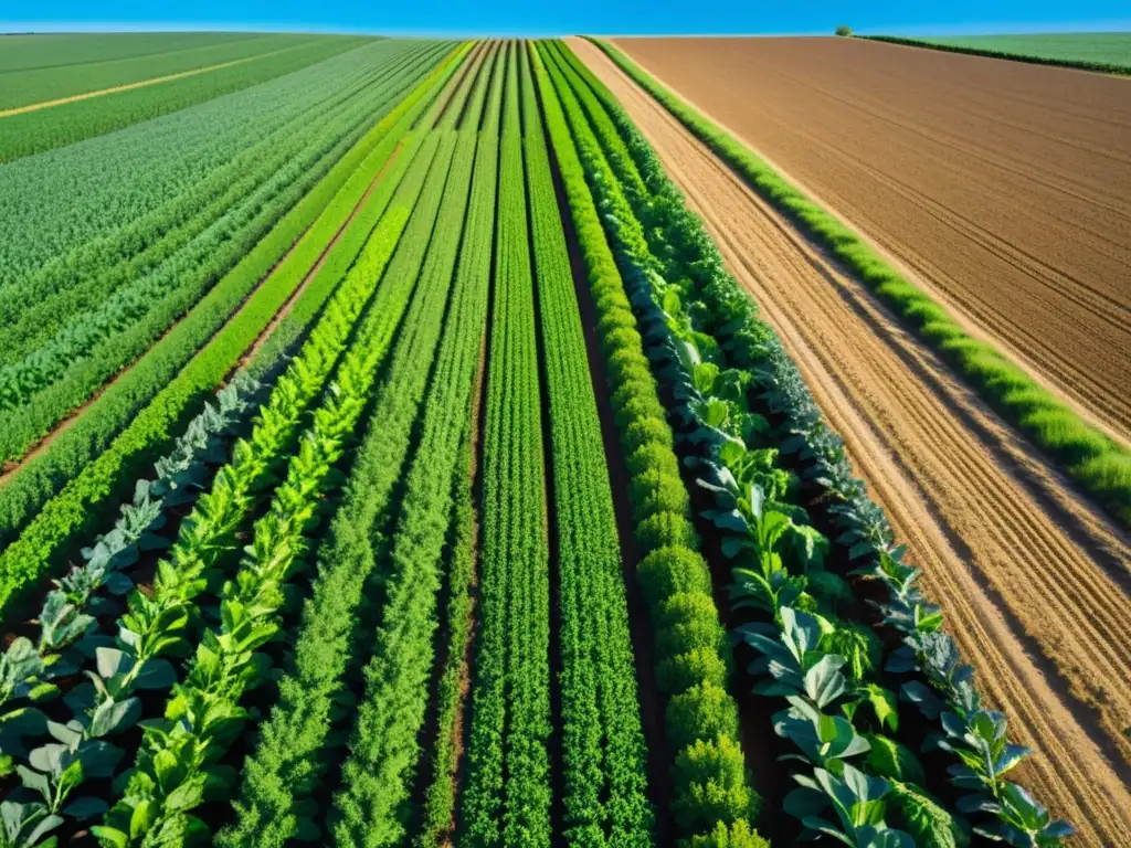 Campo de cultivos orgánicos bañado por el sol, suelo fértil y vida abundante