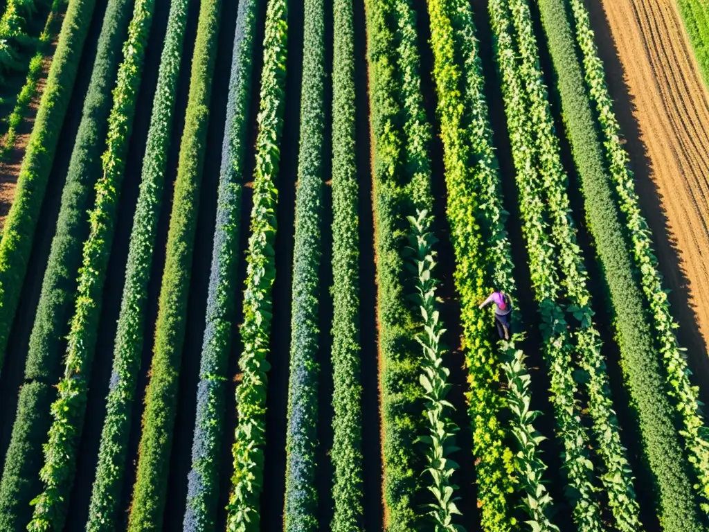 Un campo de cultivos orgánicos se extiende bajo un cielo azul