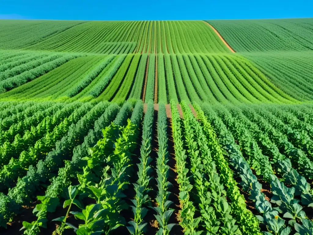 Un campo de cultivos orgánicos de cobertura beneficios bajo el sol, transmitiendo tranquilidad y abundancia