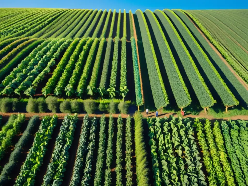 Campo de cultivos orgánicos extenso y exuberante bajo cielo azul