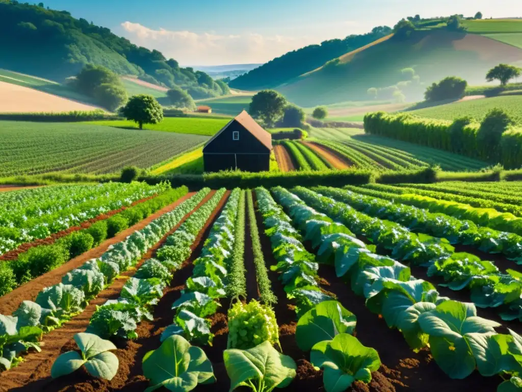 Campo de cultivos orgánicos, suelo fértil, vegetales y frutas