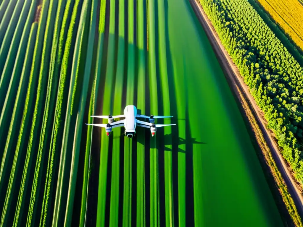 Un campo de cultivos verdes se extiende hacia el horizonte