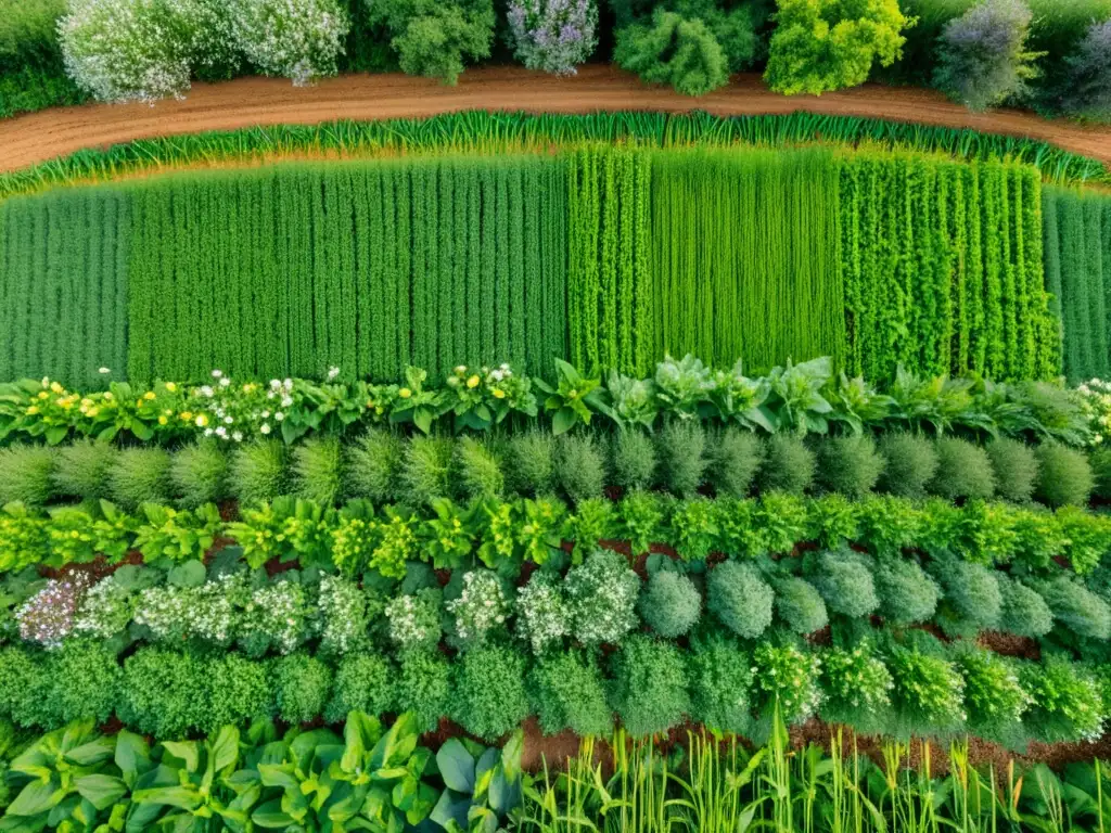 Un campo diverso de cultivos orgánicos de cobertura beneficios, con leguminosas, pastos y plantas florecientes, bañados por la luz del sol