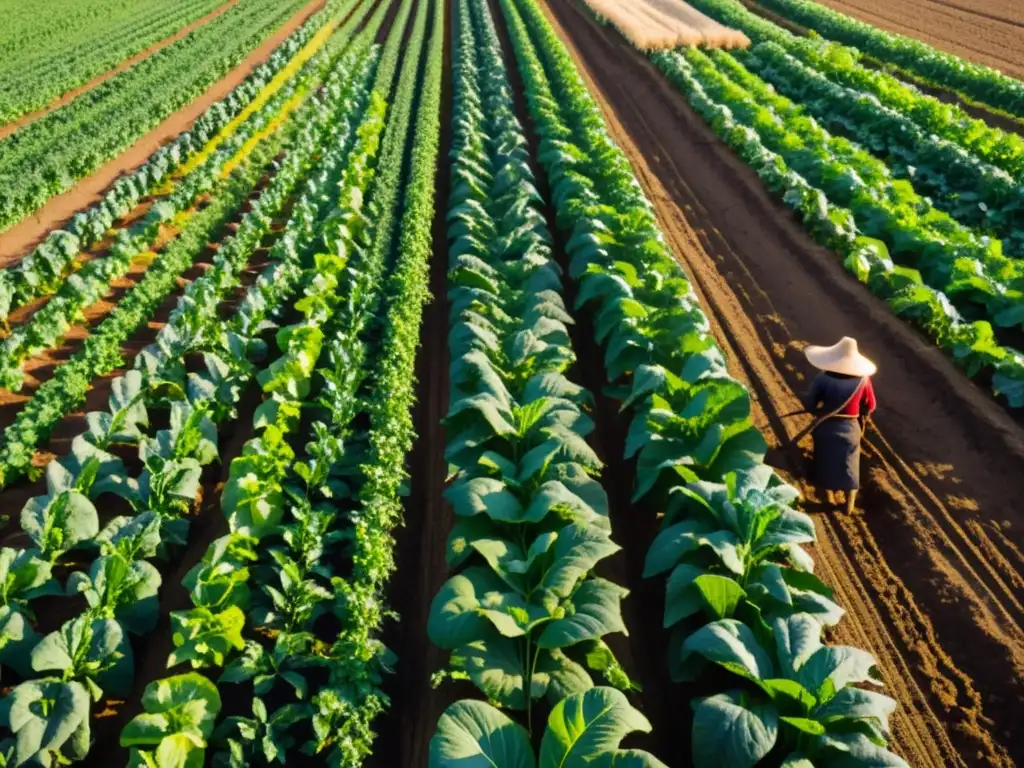 Un campo exuberante bañado por el sol con cultivos orgánicos en rotación