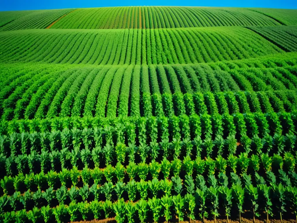 Un campo exuberante de cultivos orgánicos bajo el cielo azul