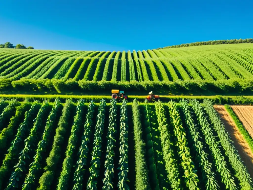 Un campo exuberante y frondoso bajo el cielo azul