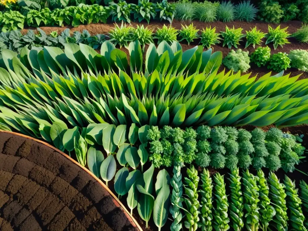 Un campo exuberante y vibrante de hortalizas y granos intercalados, en armonía y diversidad