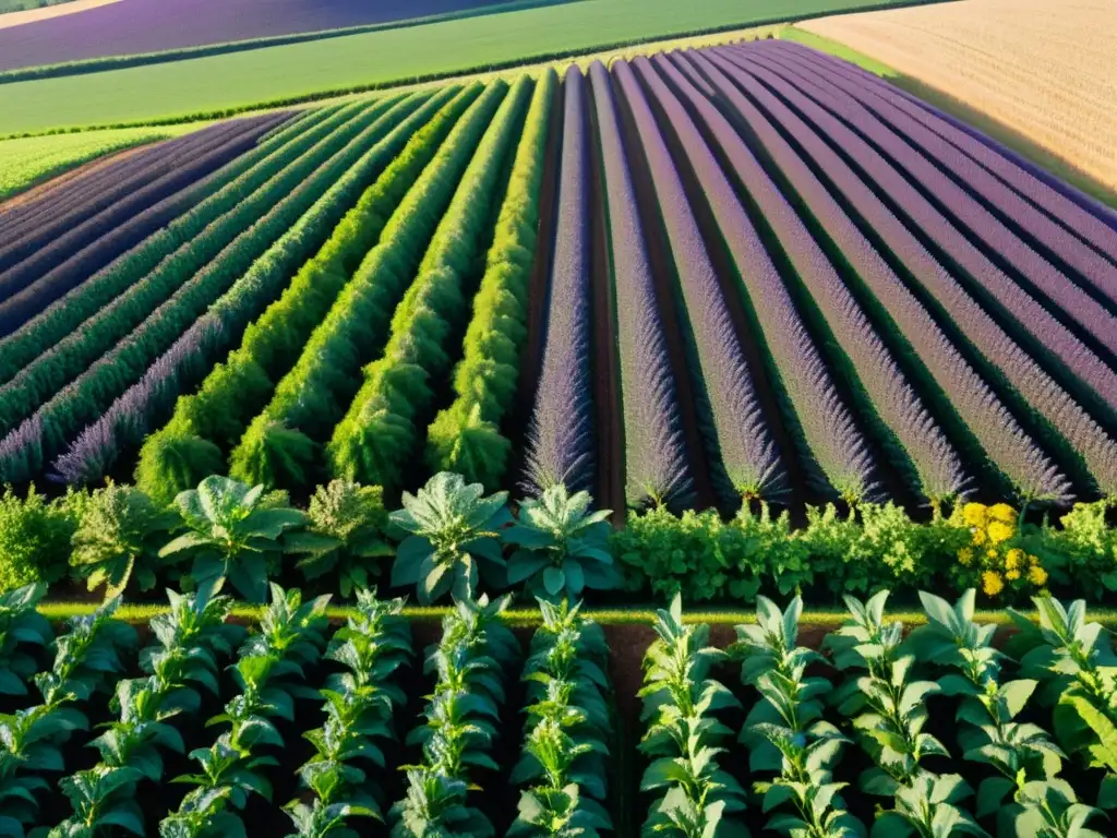 Un campo exuberante y vibrante, lleno de cultivos orgánicos bajo un cielo azul