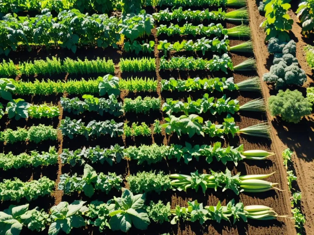 Campo fértil con cultivos diversos creciendo en armonía