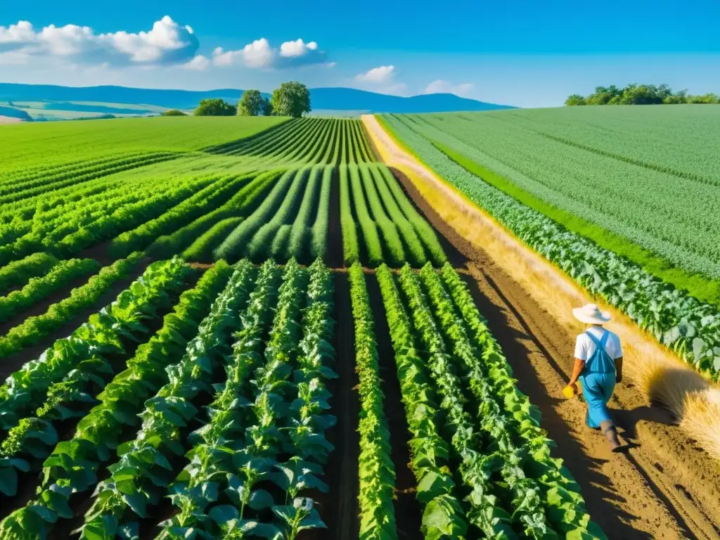 Un campo orgánico bañado por el sol, cultivos verdes en armonía