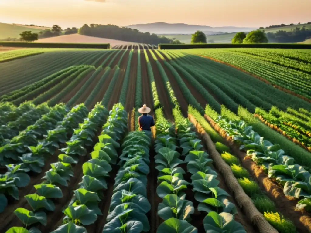 Un campo orgánico exuberante y armonioso con agricultura sostenible y conservación de suelos