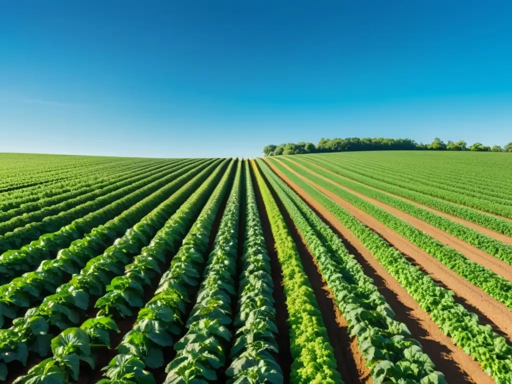 Un campo orgánico exuberante bajo el cielo azul