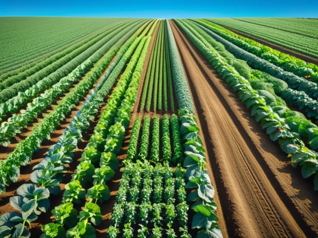 Campo orgánico exuberante con cultivos saludables bajo cielo azul, destacando la automatización compostaje en agricultura orgánica