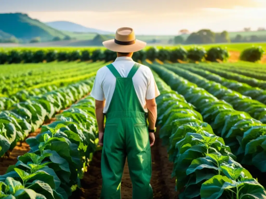 Un campo orgánico exuberante y fértil, bañado por el cálido sol