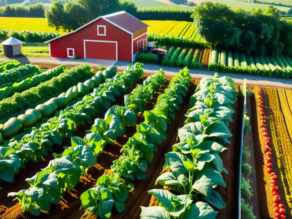 Un campo orgánico exuberante y próspero, bañado por la cálida luz del sol