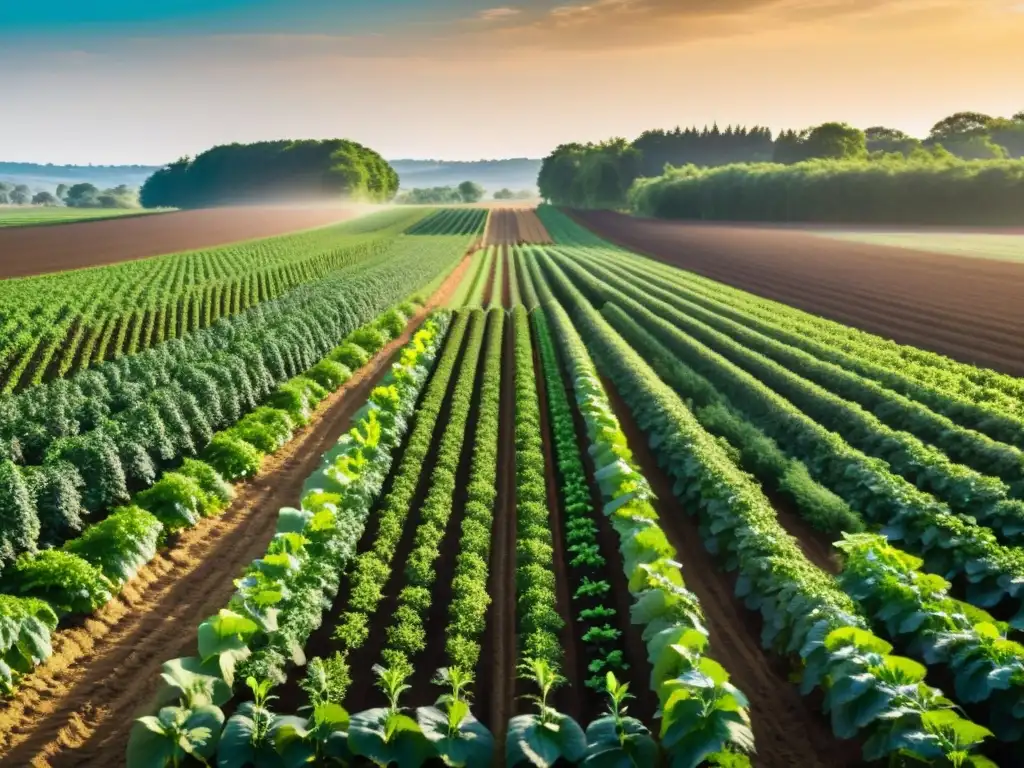 Un campo orgánico exuberante con sensores de detección temprana de enfermedades en cultivos orgánicos, fusionando tecnología y naturaleza