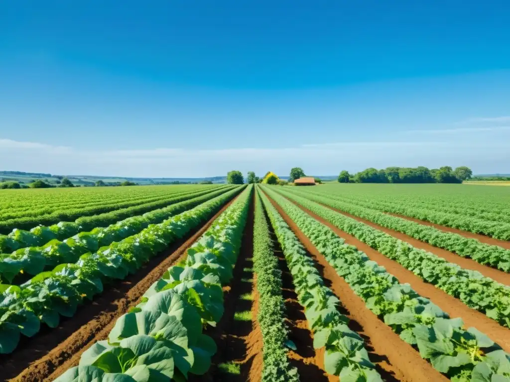 Un campo orgánico exuberante y vibrante bajo el cielo azul