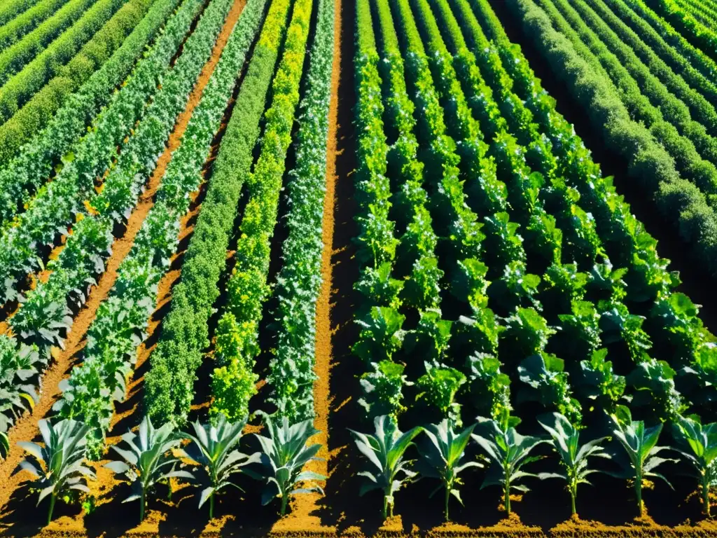 Campo orgánico próspero con cultivo detallado