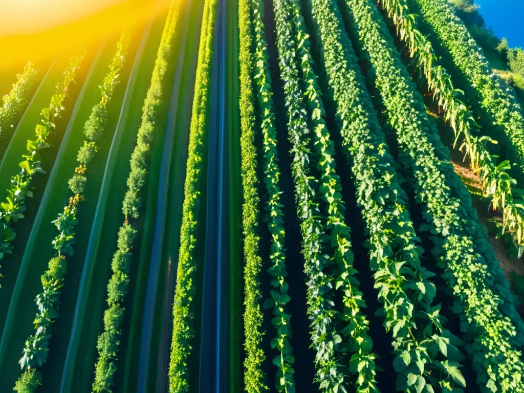 Un campo orgánico rebosante de vida bajo el cálido sol