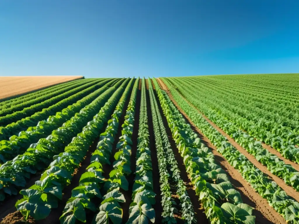 Granja orgánica: armonía natural y sostenibilidad Un campo orgánico sereno bañado por la luz dorada del sol, reflejando la armonía con la naturaleza y la huella de carbono cultivos orgánicos