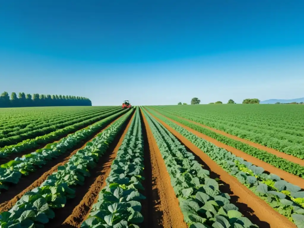 Un campo orgánico sereno y exuberante bajo el cielo azul