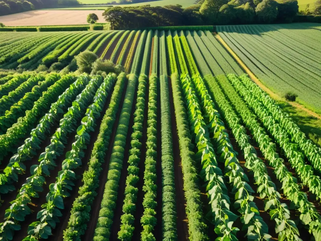 Un campo de superalimentos orgánicos en una granja sostenible