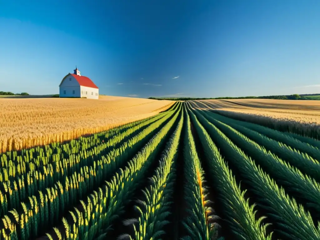 Un campo de trigo dorado se extiende hasta el horizonte bajo un cielo azul