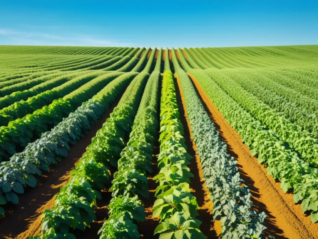 Campo verde exuberante con cultivos bajo un cielo azul