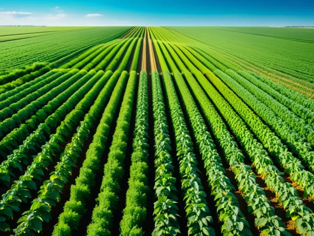 Campo agrícola verde exuberante con cultivos vibrantes y hongos entomopatógenos control plagas agricultura